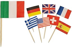 takestop® Set 144 Pezzi BANDIERINE STUZZICADENTI Nazioni Bandiere ASSORTITE per Festa Party APERITIVO Snack Buffet Finger Food Decorazioni CC_1537