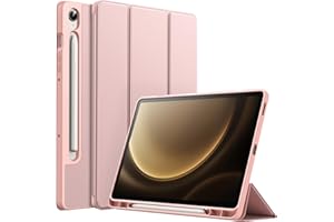 JETech Etui dla Samsung Galaxy Tab S10 Lite / S10 FE / S9 FE 10,9 Cala z S Pen Uchwytem, Miękka TPU Składana na Trzy Części Podstawkę Ochronna Osłona Tabletu (Różowe Złoto)