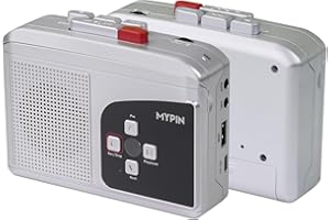 MYPIN Reproductor de Cassette, De Casete a MP3 Mediante Unidad Flash USB, Altavoces y Conector para Auriculares, Soporta grabación con micrófono, 2 Pilas AA o alimentación USB