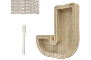 Meloditrunk Letras J Hucha para Niños, Huchas de Transparente Personalizada Madera con Letras de A-Z, Hucha Monedas Creativa para Regalo de Cumpleaños/Decoración del Hogar/Recuerdo