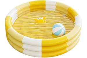 Toyhood Stripes Children's Inflatable Paddling Pool, 3 Ring Baby Swimming Pool, with Inflatable Safety Bubble Base, for Indoor, Outdoor, Girls, Boys, Garden, Backyard (Yellow)