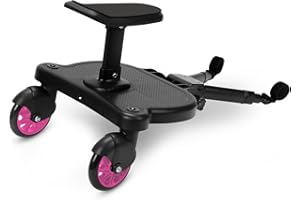 Tubiaz Buggy Board mit Sitz, Kiddy Board Trittbrett, Universal Stehbrett, 360°Zweirad Design, Kinderwagen Zubehör, mit Kinderwagensitz, passend für jeden Kinderwagen erhältlich(Rosa)