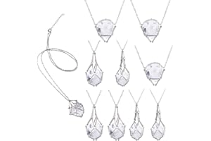 SUPERFINDINGS 9 collares de 3 tamaños de plata con soporte de cristal de piedras preciosas naturales, collar con colgante ajustable, soporte de piedra vacía, jaula para hacer bricolaje