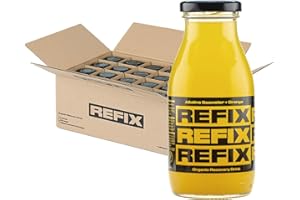 Bebida de Recuperación REFIX – Base Agua del Mar, Baja en Calorías, Orgánica, Sin Azúcar Añadido, Vegana, Electrolitos y Sales Minerales Naturales del Mar - Sabor Naranja - Pack de 24 Botellas
