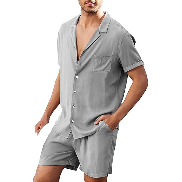 Ni_ka Ensemble Pyjama Homme Short Chemise - Tissu Confortable Col Ouvert S à 2XL