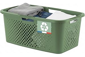 SUNDIS Pixel, cesta Biancheria, 40l, plastica riciclata, verde salvia, 4 maniglie laterali, ventilazione su 4 lati