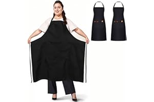 umboom 2 Pezzi Nero Grembiuli Taglie Forti, Grande Grembiule da Cucina, Regolabile Grembiule con 2 Tasche per Uomo Donna, Grembiule da Lavoro per Griglia, Ristorante, Bistrot, Bar, Caffè (Nero)