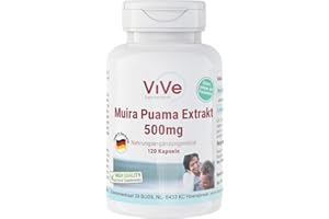 ‎VIVE SUPPLEMENTS Muira Puama Extrakt 500mg Kapseln - 120 Kapseln - Vegan - HOCHWERTIGER 10:1 Extrakt - Hochdosiert | Qualität aus Deutschland von ViVe Supplements