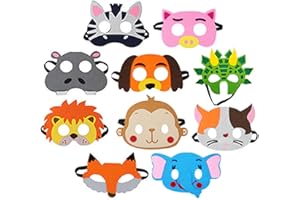 Jtnohx Masques Animaux en Feutrine, 10 Masques d'Halloween Enfant, Accessoires de Fête D'anniversaire Costume D'animaux
