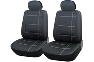 FSW - Grey Universal Leather Look Front Car Seat Covers - Seat Protector For All Makes And Models, Car Accessories, British Manufactured - 2 Front Seat Covers