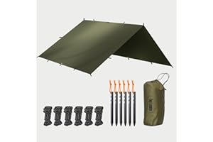 TOP LANDER Mutifunctional Camping Tarp Tent Shelter Lightweight Hammock Rain Fly for Bushcraft Picnic Backpacking Outdoor Survival Bivvy Tent (400 x 400cm | Olive Green)