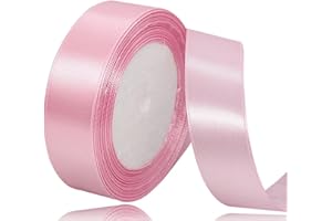 AHOMAME Pink Satin Ribbon 25mm, 23 Meters Solid Colors Fabric Ribbon for Crafting, Gift Wrapping, Balloons, DIY Sewing Project, Hair Bows and Cake Decoration