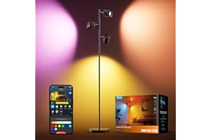 Govee LED Lámpara de Pie RGBWW, Ángulo Ajustable Lámpara Pie 1500 lm, Compatible con Matter Alexa, 64+ Escenas, Sinc Musica, 157 cm Lampara Negro para Sala de Estar, Dormitorio y Sala de Lectura.