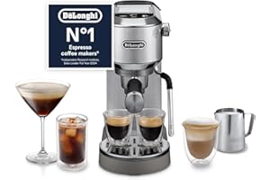 De'Longhi Dedica Duo EC890.M, Traditional Barista Pump Machine, Espresso And Cold Brew, Manual Coffee Machine With My LatteArt Steam Wand, 15cm Wide, 2 Espresso, Touch Display, Mug up to 13cm, Metal
