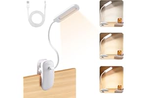 Diboniur Lampe de Bureau à Pince avec Adaptateur USB, Lampe de Lecture LED Rechargeable, 360° Flexible, 3 Couleur et Intensité Réglables pour Étude et Travail