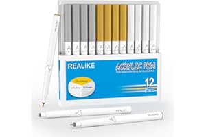 ‎REALIKE REALIKE Acryl Paint Markers Stifte für Stoff, Stein, Holz, Leinwand, Papier, Stein, Keramik, Glas und Kunstzubehör 1.0mm mittlere Spitzen Gold Silber Weiß Paint Marker Pen