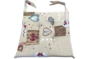 EURONOVITÀ SRL Set 6 cuscini shabby chic cuoricino rosso,trapuntati al centro 40x40 spessore 5 cm, copri sedia cucina, Euronovità MADE IN ITALY