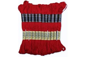 UMC STAG Pack of 12 Premium Embroidery Thread | 100% Egyptian Cotton Premium Skeins | Cross Stitch Embroidery Floss | Oeko TEX Certified Stranded Cotton | Ideal for Arts & Crafts (Bright Red 46)