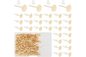 UNICRAFTALE Alrededor de 500 Pieza de Aretes Dorados con 500 Tuercas de Plástico 304 Almohadillas Planas de Acero Inoxidable Poste de Arete de Metal Hipoalergénico para Hacer Aretes de Bricolaje