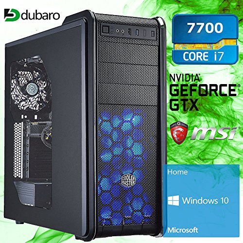 DUBARO GAMING PC High End INTEL Core I7-7700 4x 4,2GHz Turbo Geforce GTX 1050TI StormX 4GB MSI B250M Pro-VD 8GB-DDR4 1TB-HDD Windows 10 300N-Wlan DVD-RW Gamer Computer Desktop PC