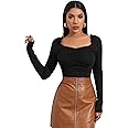 Shasmi Women's & Girl's Full Sleeve, Sweat Hear Neck, Frill Trim Ruched Crop Top for Women, Tops, Slim Fit T-Shirts for Girls (Top 71 Black Small)