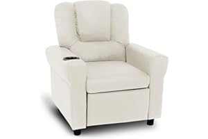 Mxfurhawa Children's Sofa, Single Kids Recliner Chair PU Leather Play Toddler Sofa Bed with 1 cup holder, Reclining Seat Furniture for Boy/Girl, Gift in Birthday, for Living Room, Bedroom (Beige)