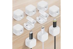 SWKJ Cable Clips, 10 Pcs Magnetic Cord Organizer, Hide Charging Cable Management, Cable Tidy Clips, Self Adhesive Wire Holder for HDMI, USB, Charging Cable, Audio Cable, Desk, Office, Home (White)