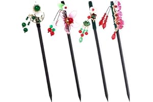 Sibba Lot de 4 épingles à cheveux en bois vintage en forme de fleur chinoise japonaise faite à la main pour femmes et filles