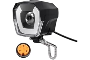 NULKOMMA Electric Bike Headlight for Night Riding 3 Pins Male/Female Connector LED Front Light 24V 36V 48V 52V Waterproof Ultra Bright Bike Safety Light for EBike Mounting on Front Fork