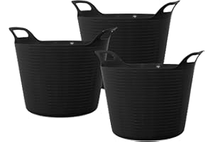 SIMPAHOME 42L 42 Litre Large Eco-Friendly Recycled Flexi Tub - Black - Multi Purpose Robust Flexible Storage Container Bucket, Set of 3.