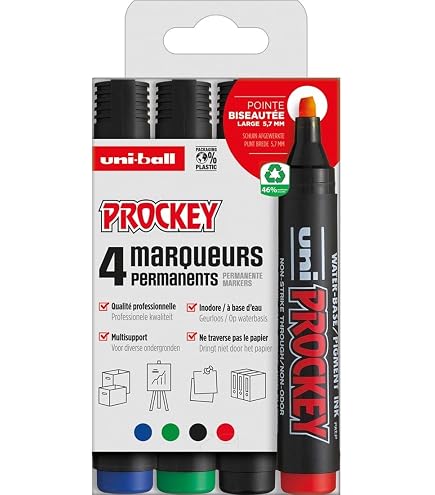 Marqueur Noir Uni Prockey - UNI-BALL - Uni Mitsubishi Pencil - Marqueur Permanent Inodore PM122 - Multisupport, Base Eau, Sans Odeur - Pointe Conique Moyenne 1,2-1,8 Mm - Emballage Zéro Plastique, Lot