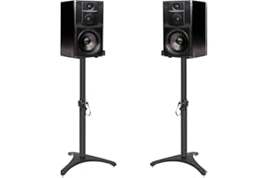 FREEAMG 1 Pair Floor Speaker Stand Adjustable Height 505 to 750 MM, Metal Triangle Speaker Stands 5kg Capacity, Studio Monitor Stands Holds Satellite & Bookshelf Speakers, Black (2 Sections)