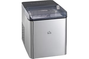 HOMCOM Eiswürfelmaschine, 15 kg/24h 1,6 L Eiswürfelbereiter, Ice Maker mit 2,1 L Wassertank, Schaufel und Korb, Selbstreinigend, 2 Wählbare Eiswürfelgrößen, Schwarz