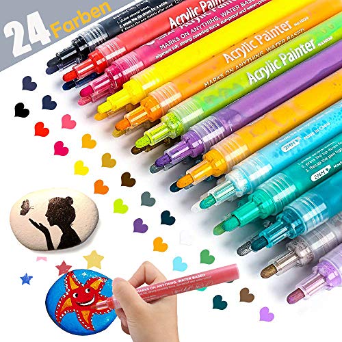 ANYUKE - Rotuladores acrílicos (24 Unidades, para Pintar Piedras, Madera, Huevos de Pascua, Tazas, Lienzo, Porcelana, cerámica, Cristal, Papel)