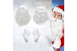 DECARETA DECARTETA Weihnachtsmann Kostüm Zubehör Weihnachtsmann Perücke und Bart Nikolausbart Set Weiß Santa Claus Bart mit Handschuhe Nikolauskostüm deko Fancy Dress up für Weihnachten