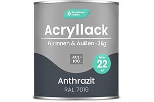 GRUNDMANN FARBEN Grundmann Acryllack ACL 100 - Grau 3 Kg - 4in1 Lack inkl. Grundierung - Innen und Außen - Für Holz, Metall, Stein & Kunststoff - Anthrazit-Grau RAL 7016