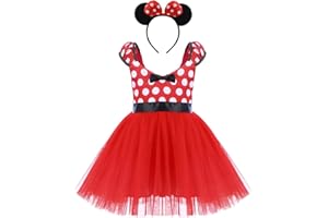 IBTOM CASTLE Toddler Girls Polka Dots Princess Party Fancy Costumes Wedding Christening Birthday Flower Tutu Dress up Baby Infant Kids Bowknot Dancing Leotard Carnival Gymnastic Cosplay Dresses Mouse Ear Headband