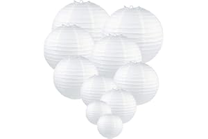 GoFriend 10 Pack White Round Paper Lanterns Tissue Paper Lamps Decor Hanging Lamp Decoration for Birthday Wedding Party Baby Shower Decorations, Assorted Sizes