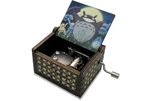 Meloditrunk Negro Caja de Música de Madera de Mi Vecino Totoro, Cajas de Música de Manivela para Fans del Anime, Antigua Artesanía de Decoración del hogar para niños Regalos para Cumpleaños y Navidad