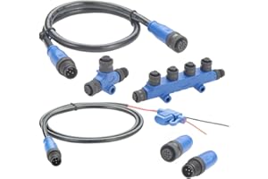 Plinkwirekb NMEA 2000 N2K Starter Kit Marine Grade Backbone Drop Cable T Connector 4 Port Tees Terminators Power Cable with Fuse for Lowrance Simrad B&G Navico Garmin Networks (Kit 2)