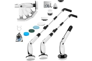 VIBEFIT Electric Cleaning Brush, Scrub Buddy with 4 Adjustable Angles, 7 Brush Heads, 3 Length Options, 90 Min Runtime, 2 Speed Modes, for Bathroom, Floor, Kitchen, Car