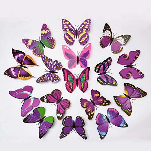 UWILD® 3D Schmetterling wandaufkleber 3D Wandtattoo Wand Aufkleber Wandsticker Schmetterling Aufkleber Schmetterlinge im 3D-Style Wanddekoration mit Klebepunkten zur Fixierung (Klebepunkten+ Magnet) (12 Blau+12 Lila) - 9