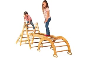 Goodevas 4 in 1 Montessori Indoor Climbing Set for Toddlers - Wooden Play Gym for Kids Pikler Triangle & Arch & Climbing Ramp & Net - Baby Gym Climbing Frame For Toddlers Age 1-3