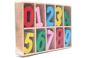 ANCLLO Assortiment de chiffres de 0 à 9 en bois aux couleurs de l'arc-en-ciel pour l'apprentissage précoce avec boîte de rangement- Puzzle en Bois - Chiffres 0-9 - 10 Pièces