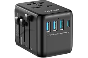 LENCENT Adaptateur de Voyage, Adaptateur Prise Universelle avec 3 USB, Adaptateur International France vers USA Canada UK Australie Chine Japon Irlande, Prise Monde vers France, Type A/C/G/I, Noir