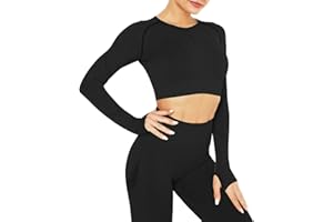 DUROFIT Abbigliamento per Allenamento da Donna Yoga Top Corto a Maniche Lunghe per Palestra Maglietta Sportivi Camicie a Manica Lunga Corto T-Shirt Allenamento Fitness
