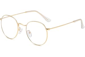 JoXiGo Blaulichtfilter Brille Ohne Stärke Anti-Müdigkeit UV-Schutz Computerbrille Retro Rund Metallgestell Brillenfassung mit Brillentasche