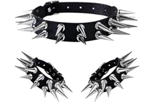 Manfnee Punk Rock Collana Bracciale Rivetto Chiodo Catena Choker Polsino Motociclista Uomo Donna