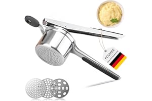FOVHEE Kartoffelpresse aus Edelstahl, mit 3 Austauschbaren Feinheitsscheiben, Professionelle Kartoffelquetsche für Kartoffelpüree, Obstsäfte, Gemüsebrei, Press Mesh Fruit or Food
