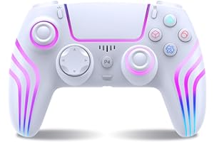 SWCTIM Wireless Controller für PS4,Game Controller Kompatibel mit PS4/Slim/Pro,Gamepad Joystick mit RGB-Licht,6-Achsen Gyro Sensor,Doppelter Vibration,Weiß